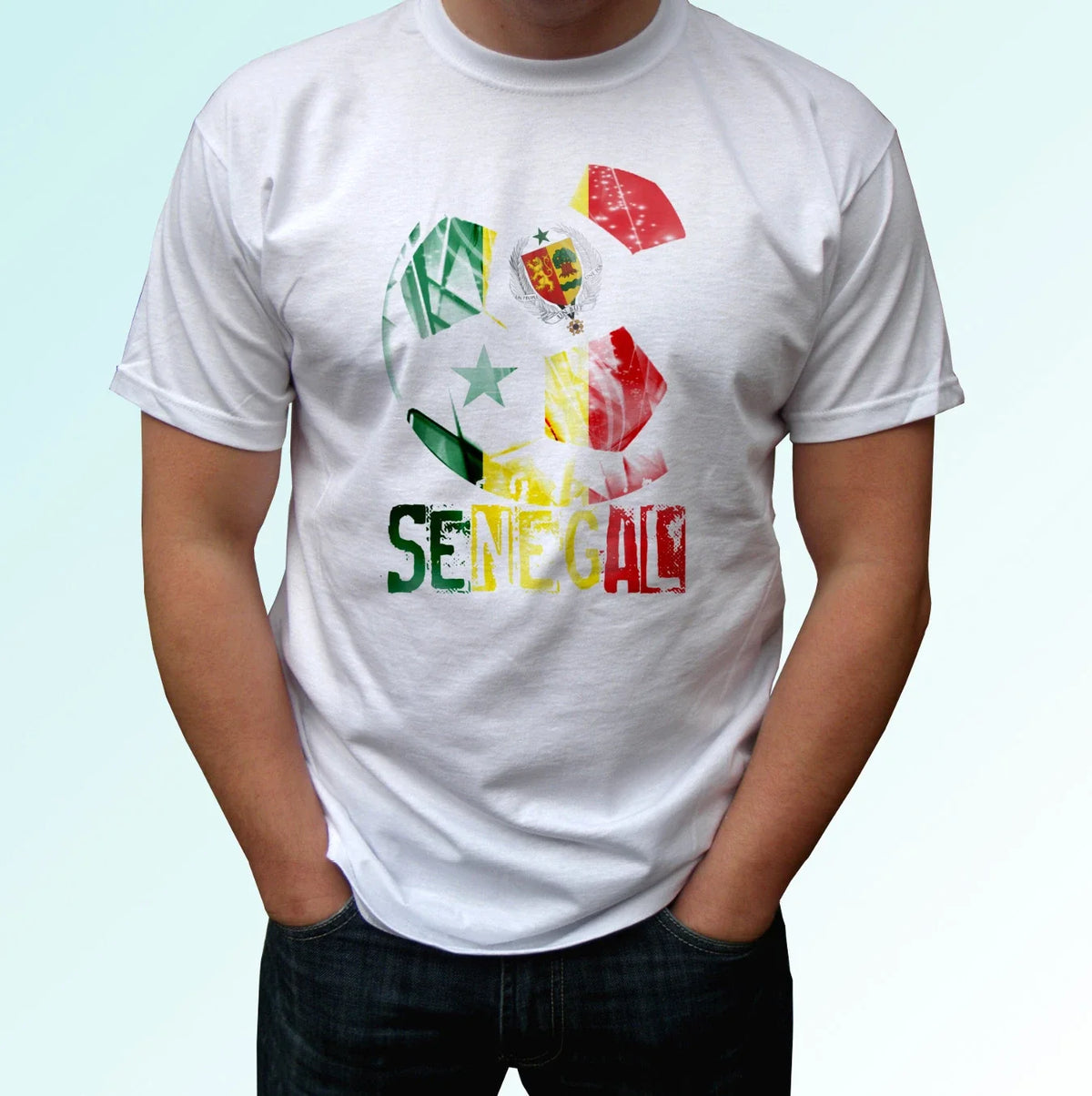 Senegal football flag white t shirt design soccer gift cup top tee all sizes Unisex