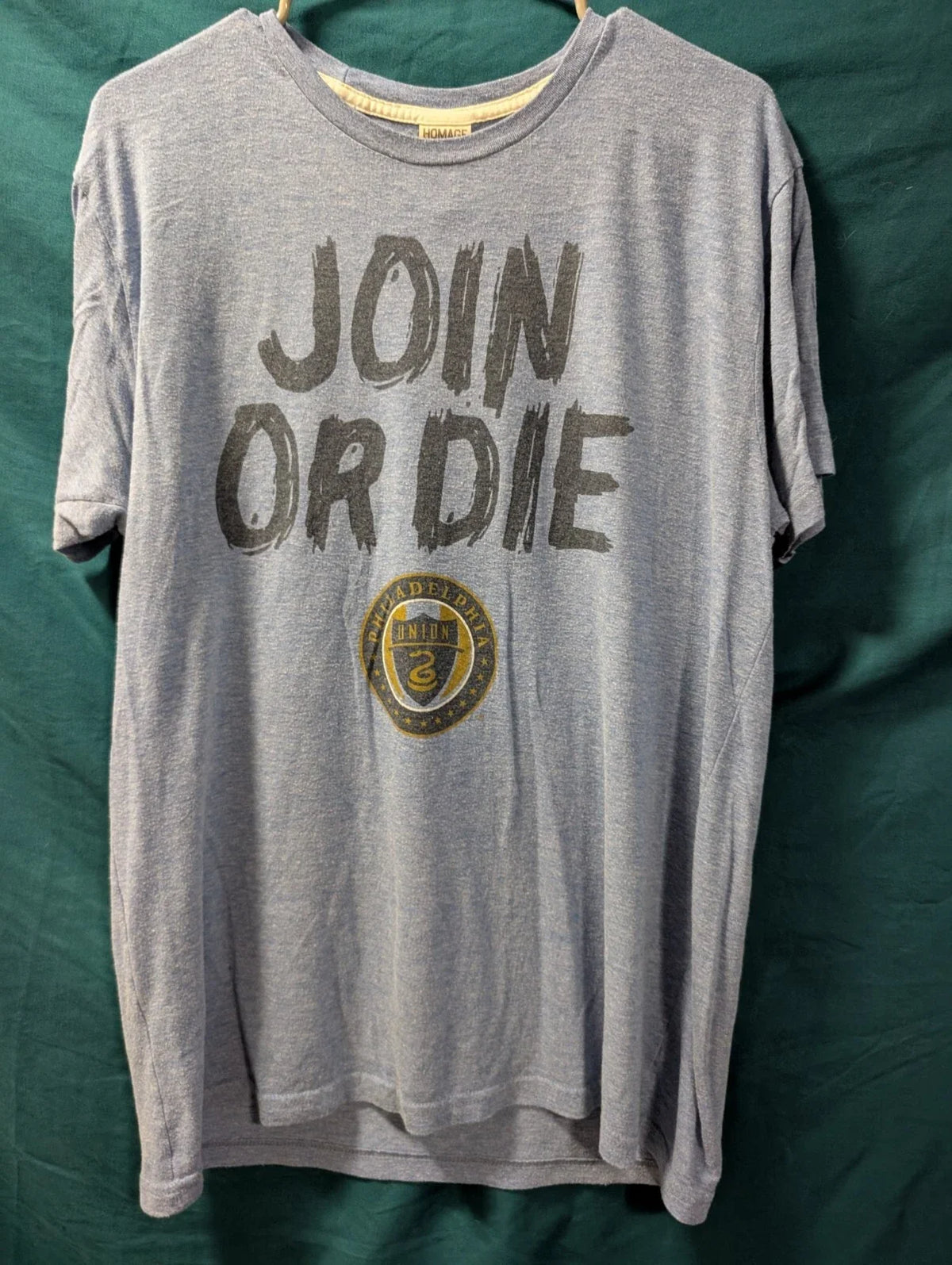 Homage Join or Die Tee Philadelphia Union MLS Soccer XL USA Made Unisex