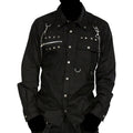 Men Gothic Studded Long Sleeves Shirt Zipper Chains Punk Officers Black Shirt Unisex