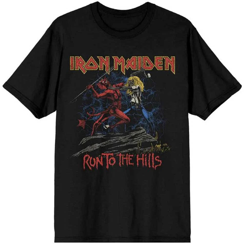 Men's Iron Maiden Number of the Beast Run To The Hills Distress Slim Fit Unisex