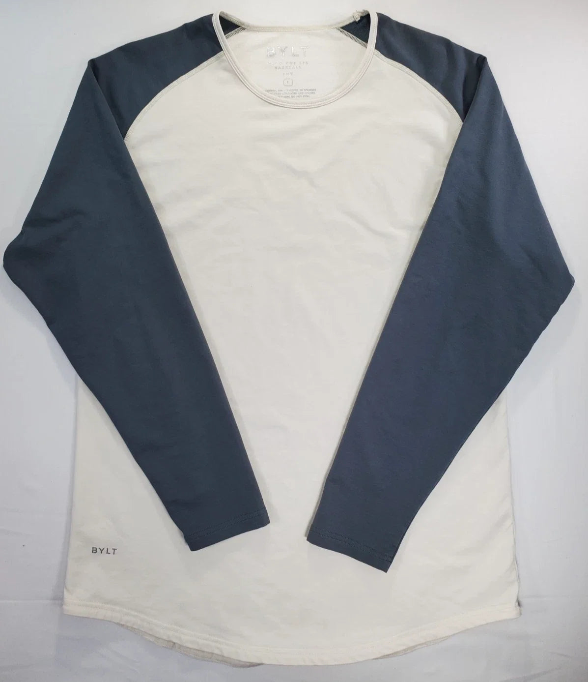 BYLT Basics Drop Cut Lux Raglan Tee Men's L Cream Green Long Sleeve Stretch Unisex