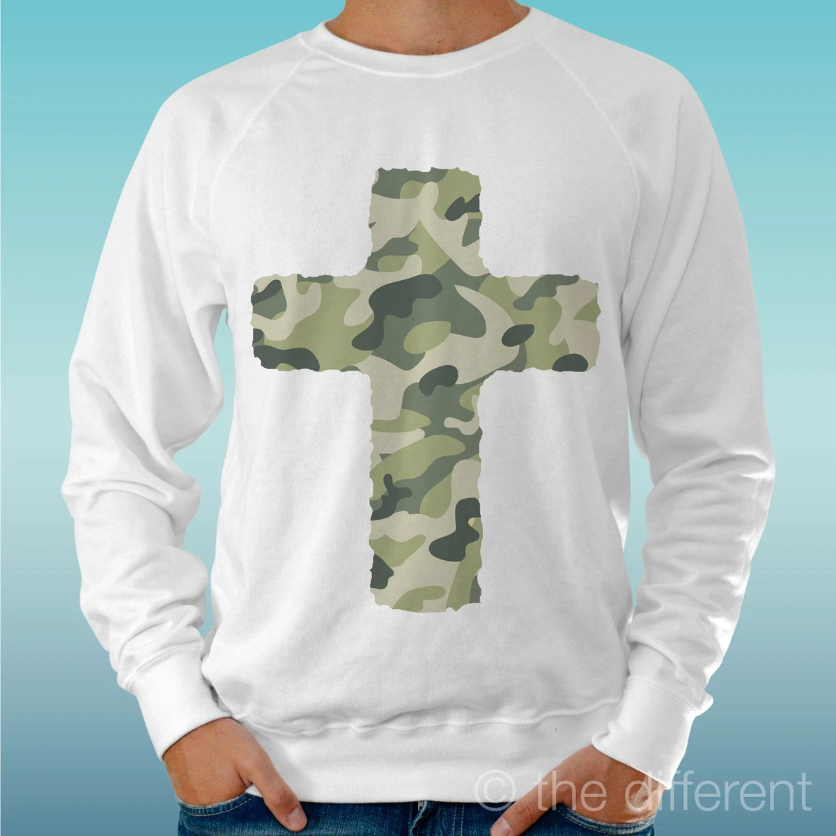 Felpa Man Light Sweater White " Cross Camouflage " Road To Happiness Unisex