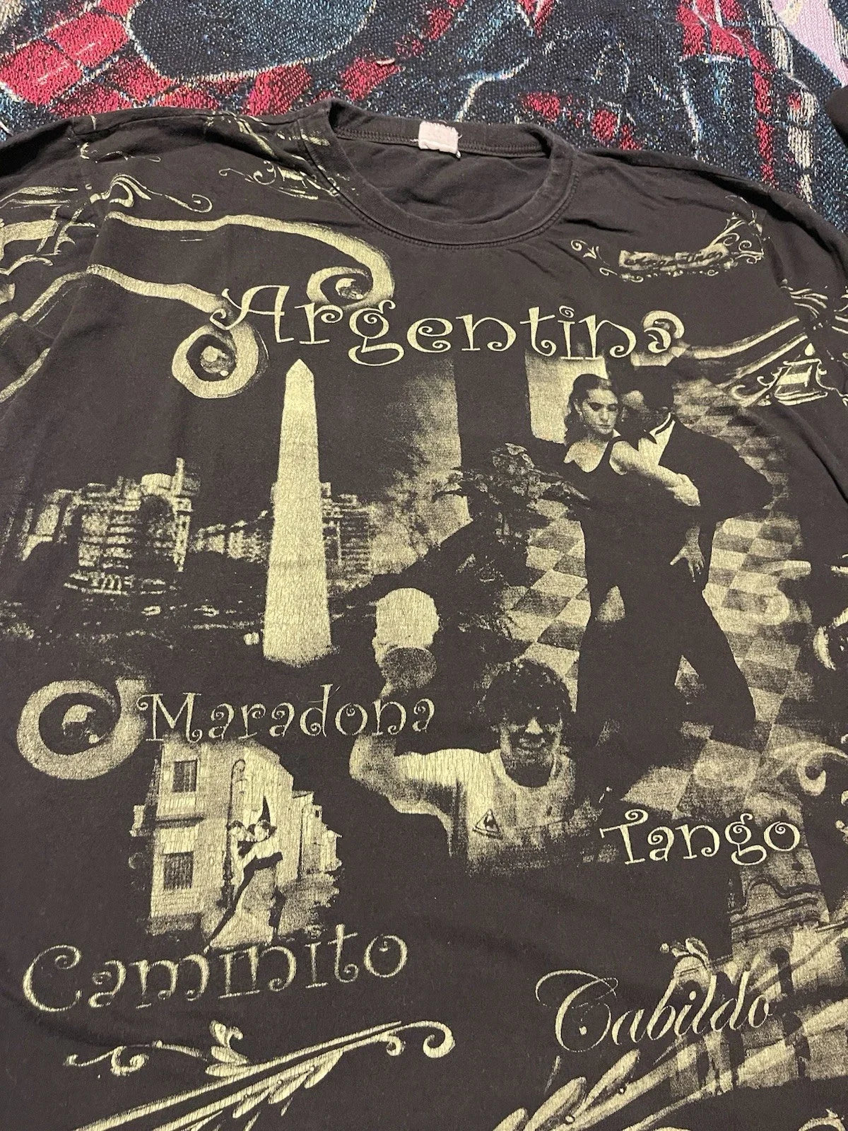 Vintage 90s Argentina All Over Print Maradona Soccer Shirt Mens L/XL Dance Music Unisex