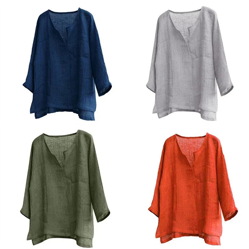 Men Summer Loose Shirt Long Sleeve Cotton Linen Simple Blouse Tops Tees Unisex