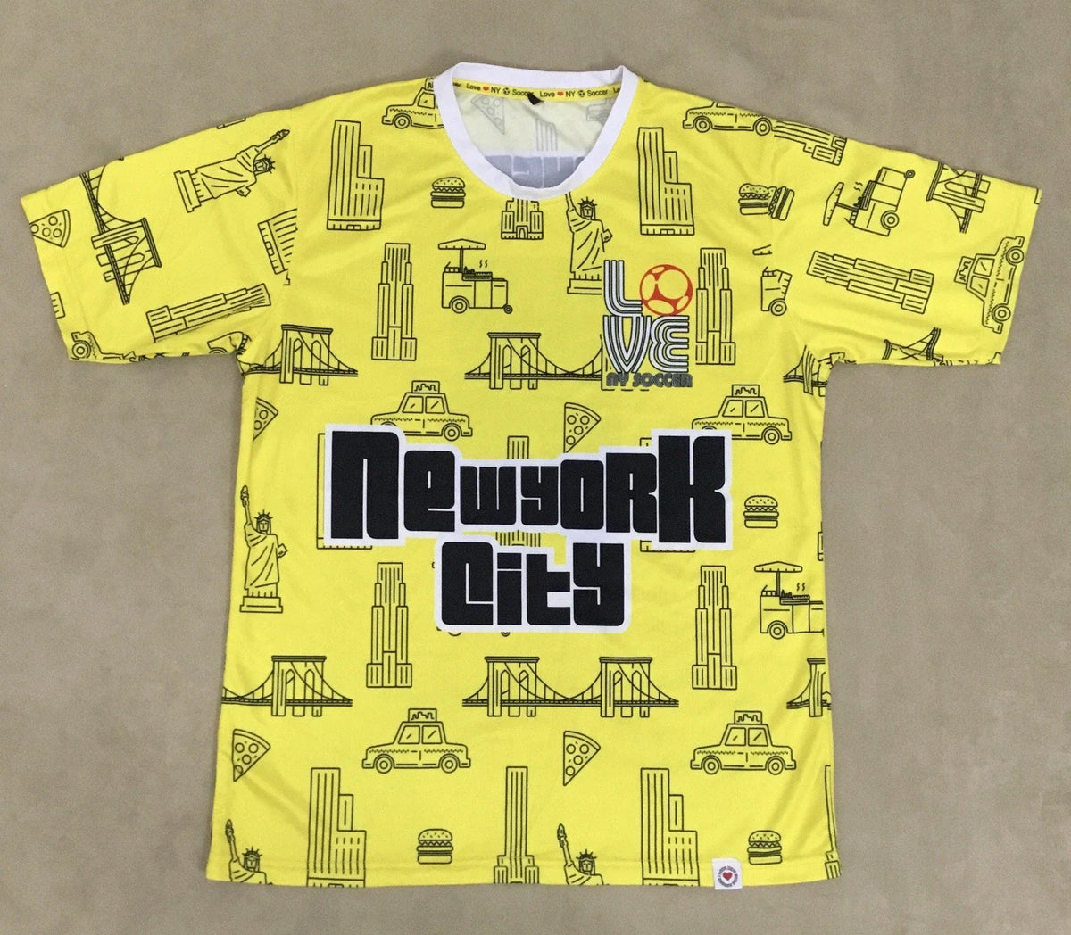 Mens I LOVE NY SOCCER Yellow Jersey Size L - M218 Unisex