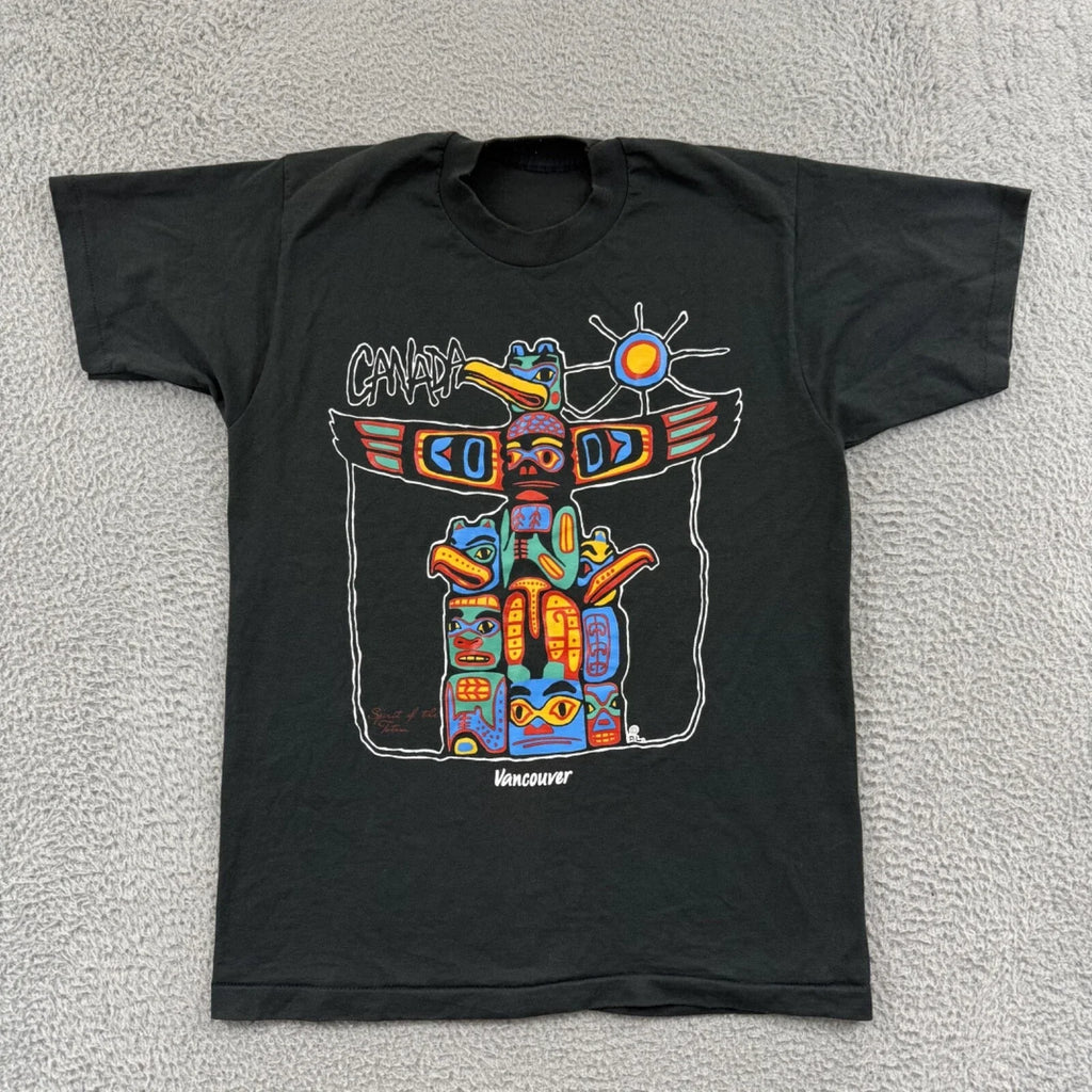 Vintage Vancouver Canada Shirt Adult Medium Black Short Sleeve 90s Travel Totem Unisex