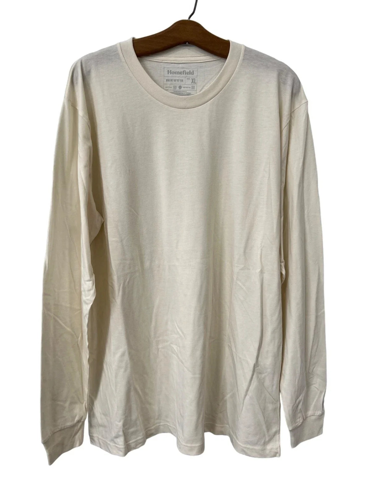 Homefield T Shirt XL Crewneck Long Sleeve Basic Shirt Everyday Wear Cream NEW Unisex
