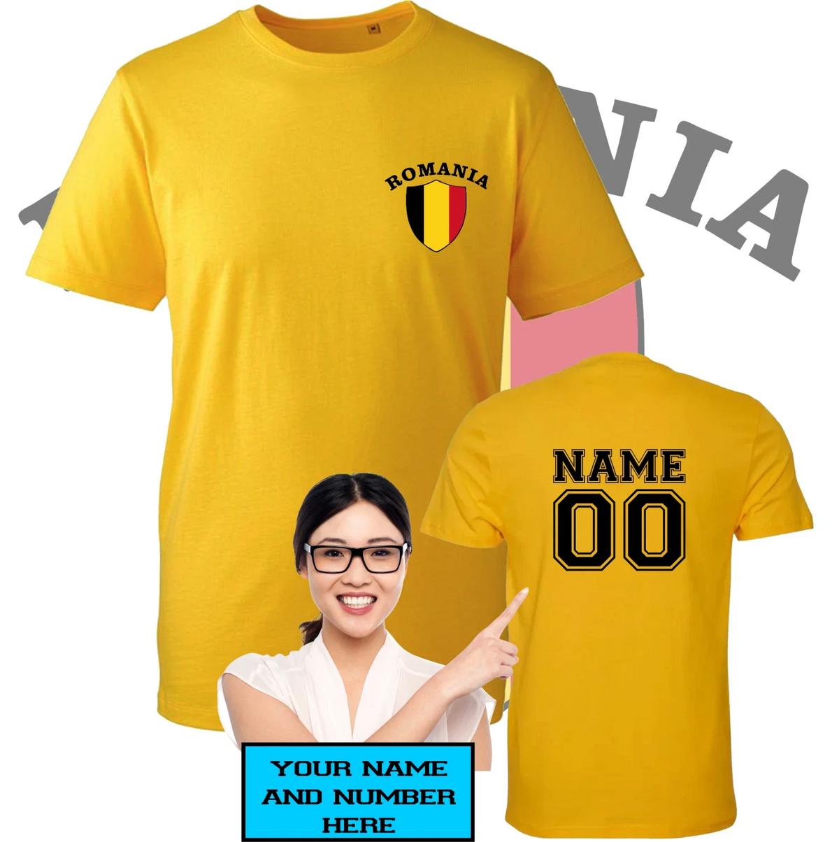 Personalised Romania football Team Soccer Fan Mens Unisex Tee Top Custom Unisex