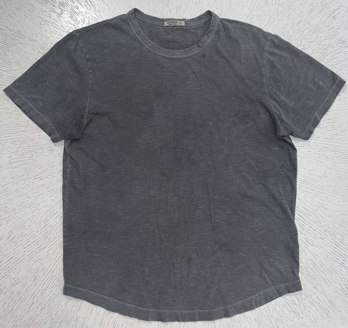 Buck Mason Curved Hem T Shirt Men’s Medium Gray Short Sleeve Casual Stylish Unisex