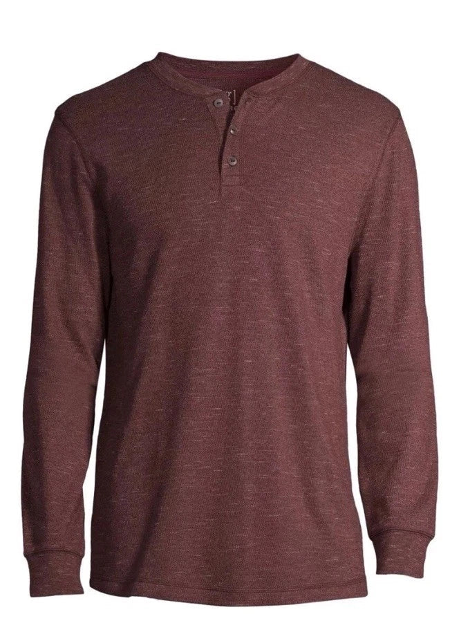 GEORGE Men’s L (42-44) Long Sleeve Thermal Henley Shirt Top • Red/ Maroon Unisex