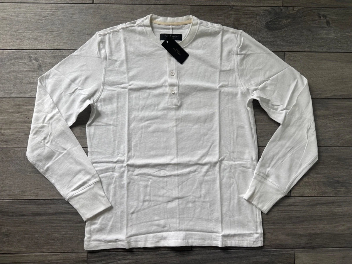 RAG & BONE MENS CLASSIC SLUB HENLEY LONG SLEEVE JERSEY, WHITE, NWT $168 Unisex