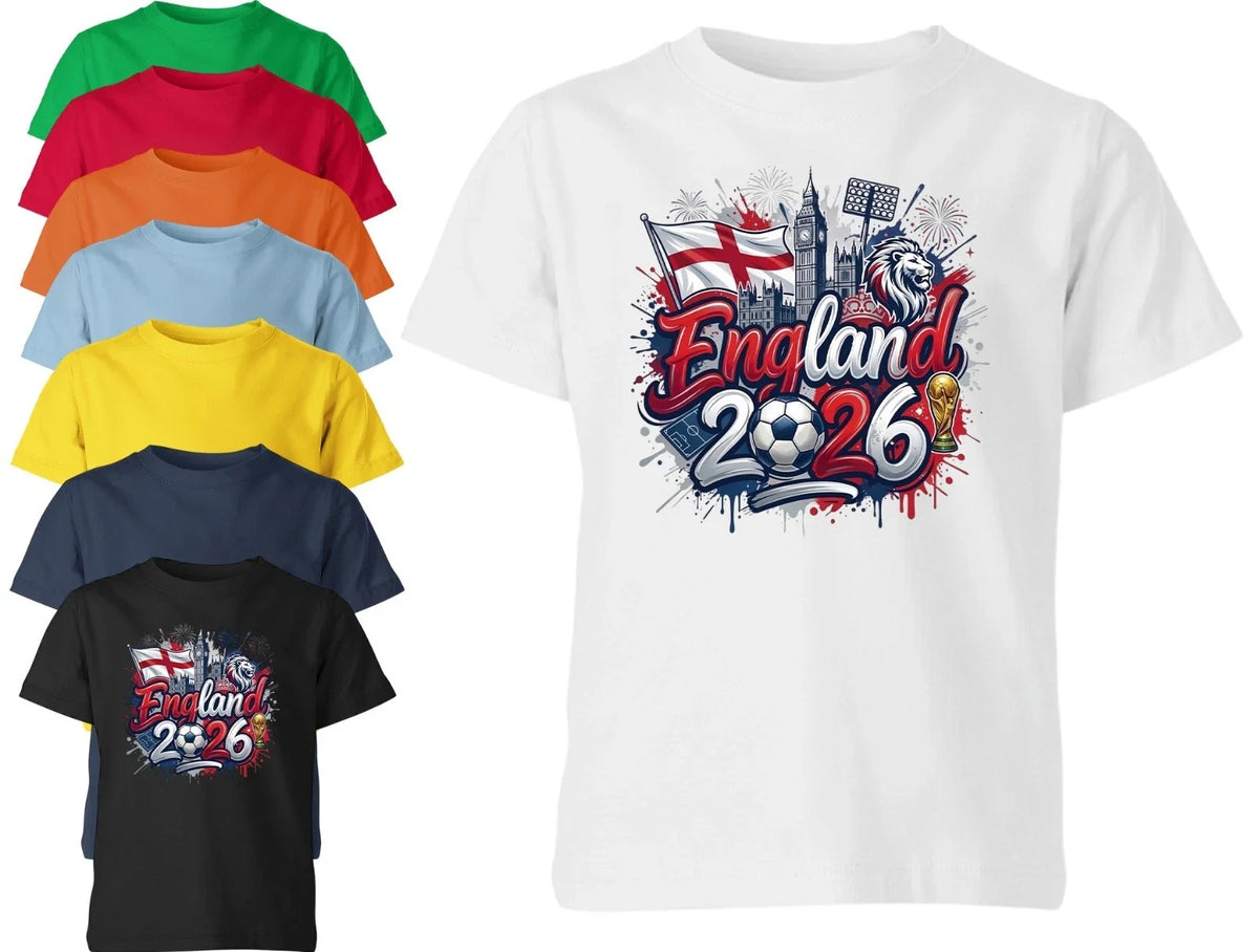 England World Cup 2026 Kids Unisex Football Soccer Game Tee Boys Girls Unisex