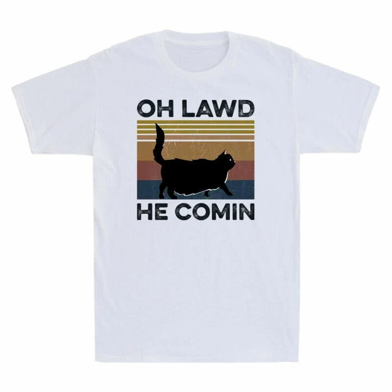 Shirt Cat Black Funny Cat Oh T Vintage Sleeve Lawd Chock He Men's Short Comin Unisex