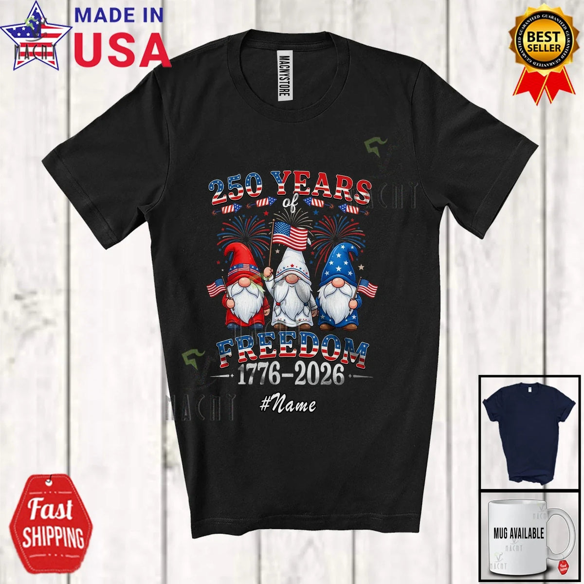 Custom Name 250th Anniversary Freedom; 4th Of July Three Patriotic Gnomes Shirt Unisex
