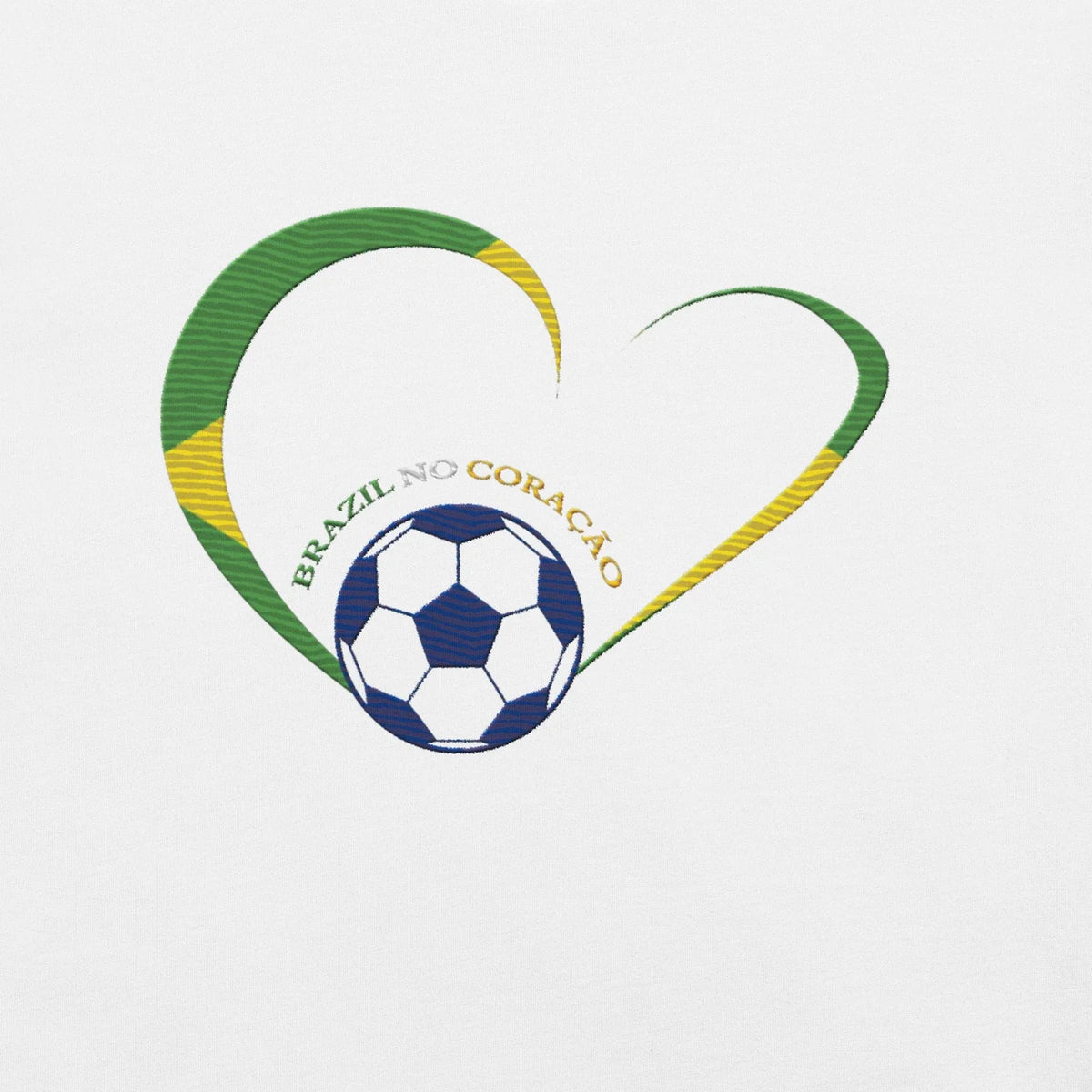 Soccer White Wet Brazil Heart Embroided World Cup Premium Tee Shirt 2026 Unisex