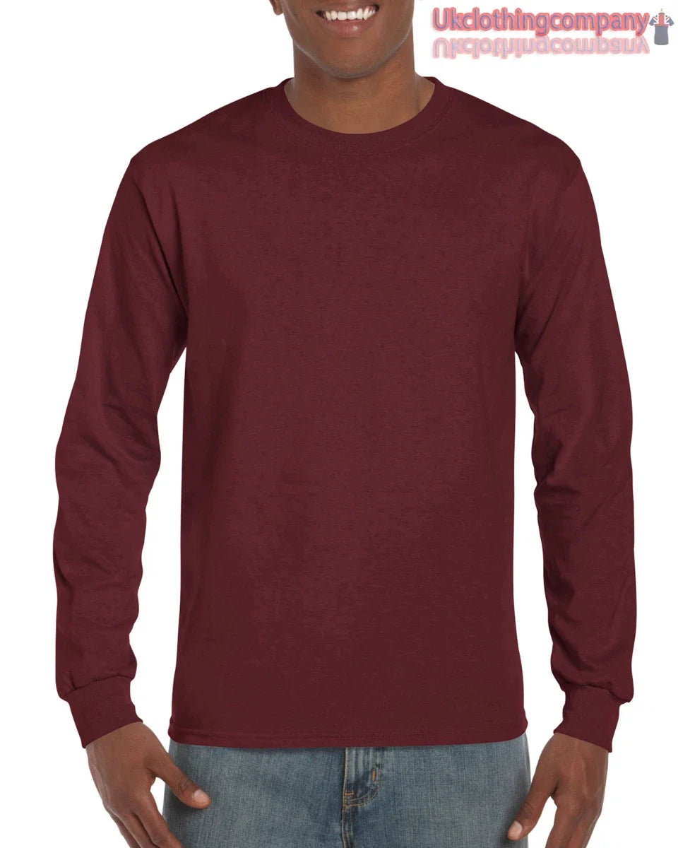 Maroon Adult Gildan Long Sleeve Ultra Cotton -Mens Tops s m l xl 2xl Unisex