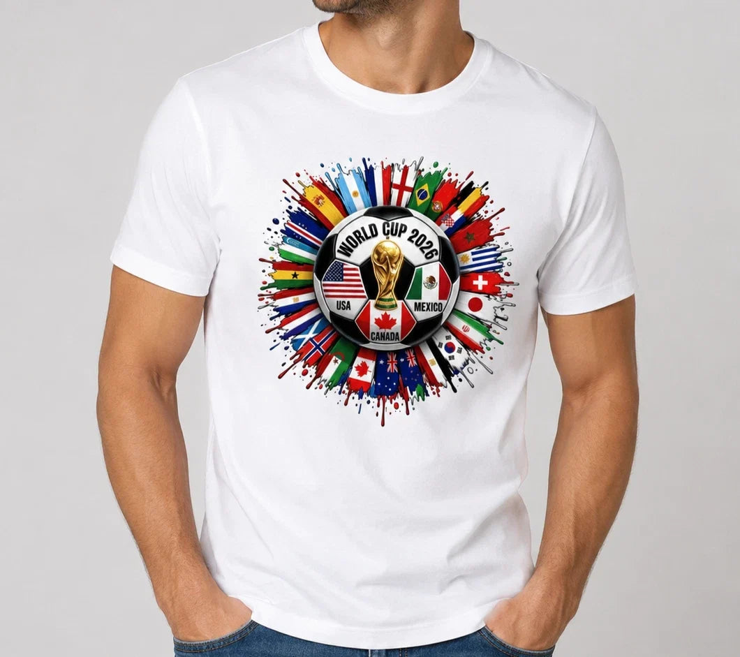 World Cup 2026 Football Flags Soccer Fan Top Gift White Tee Casual Shirt Unisex