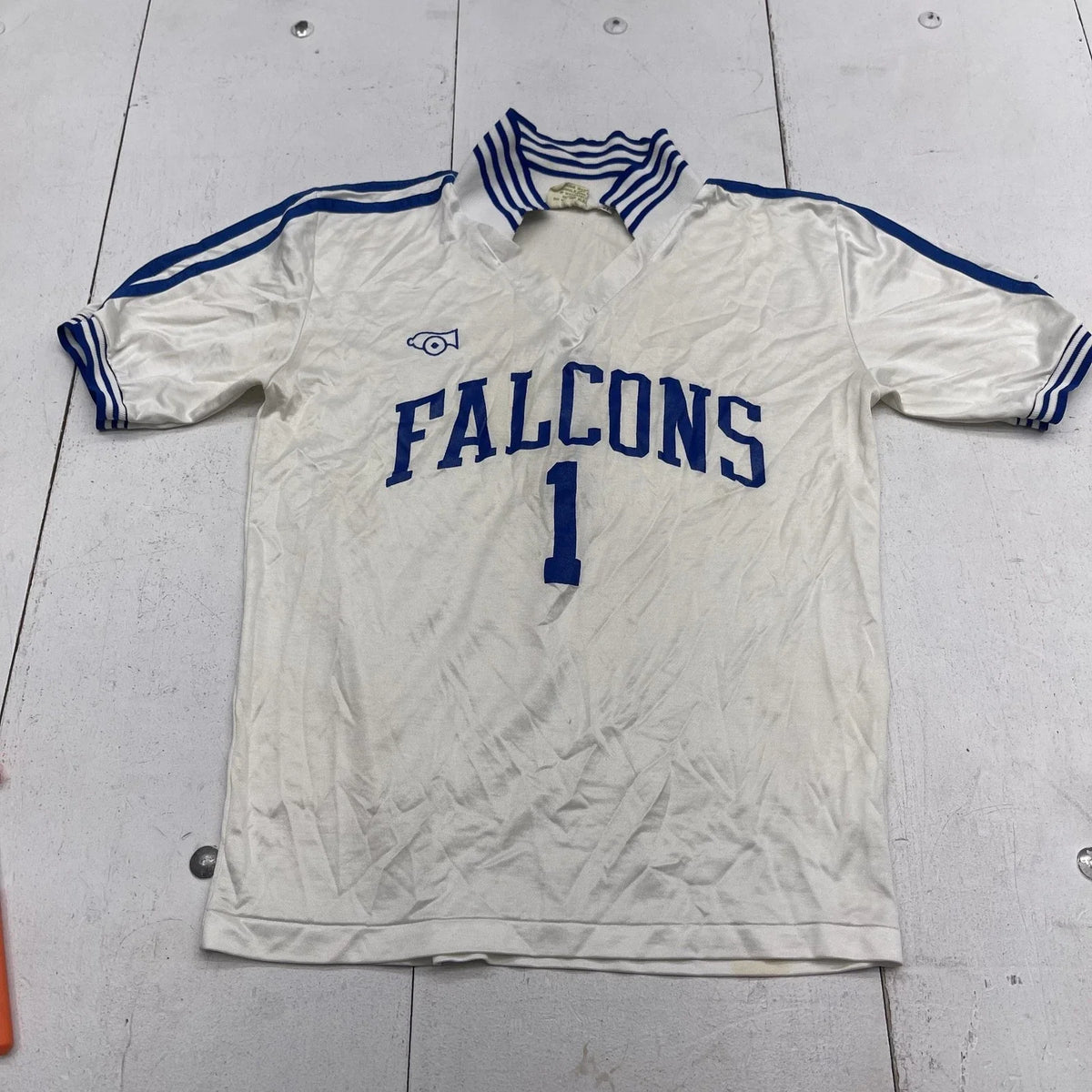 Vintage Falcons Soccer Jersey Shirt Mens Medium White Blue Cannon 1 USA 80s Unisex
