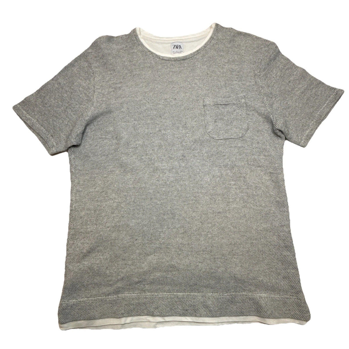 Zara Mens Textured Shirt Large Gray Layered Tee Pocket Minimal Casual Unisex