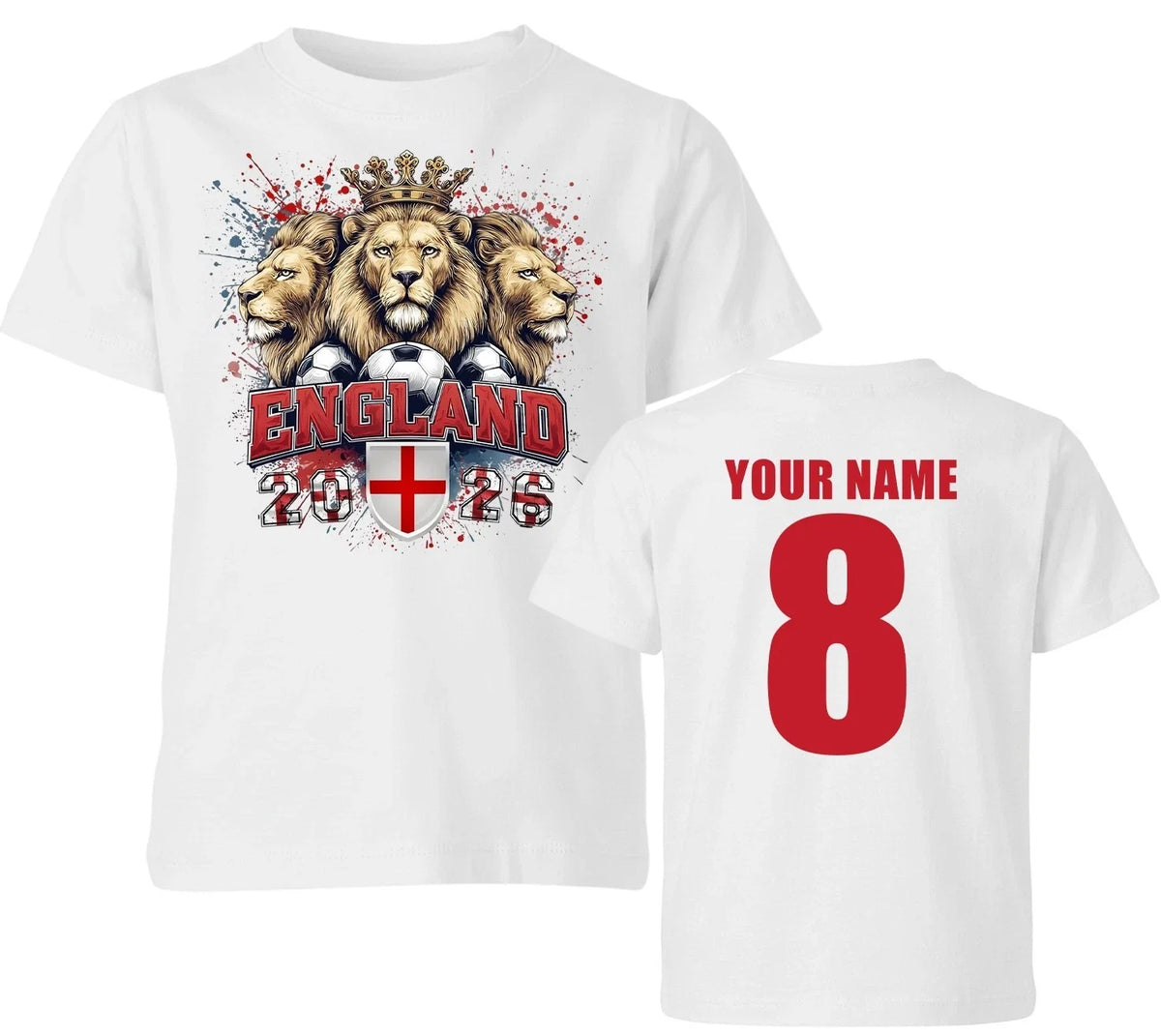 Personalised England World Cup 2026 Age and Name T Shirt Unisex Kids Boys Girls Unisex