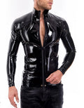 Latex tops men latex rubber s long sleeve front zip 0.4mm Unisex
