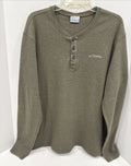 Columbia Men's L Long Sleeve Waffle Knit Henley Shirt Khaki Green Gorpcore Unisex