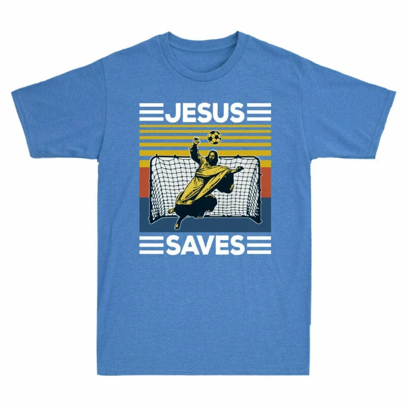Gift Saves Funny Short Vintage Jesus Tee Cotton Soccer Sleeve Men's Unisex
