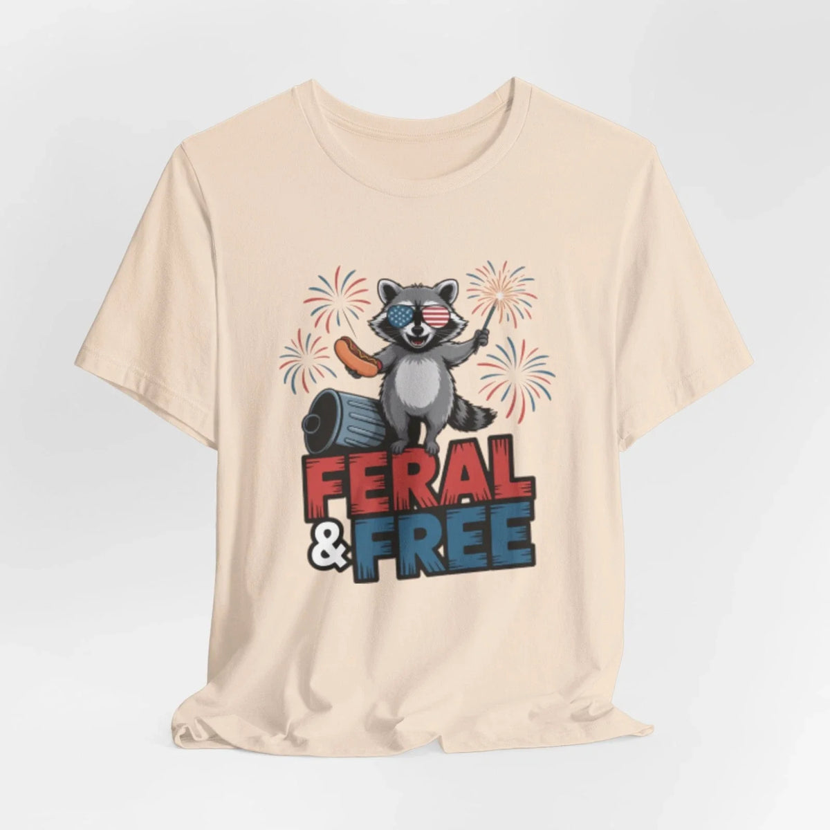 Feral & Free Raccoon Tee | Patriotic Fourth of July Fireworks Shirt Unisex