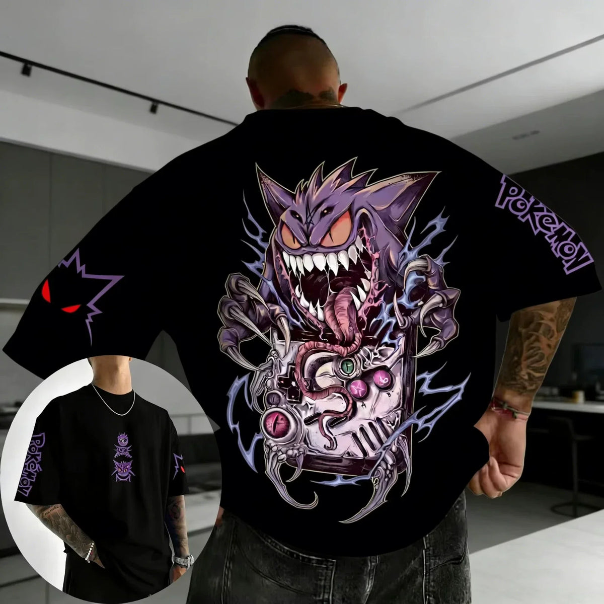 Gengar Anime Mens Oversized 100% Cotton Harajuku Y2K Half Sleeve Unisex