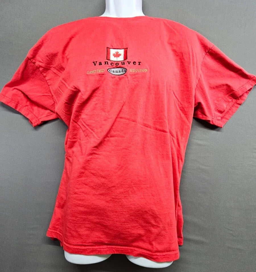 Vancouver Canada Men's Red Large Casual Short Sleeve Cotton Maple Leaf Unisex