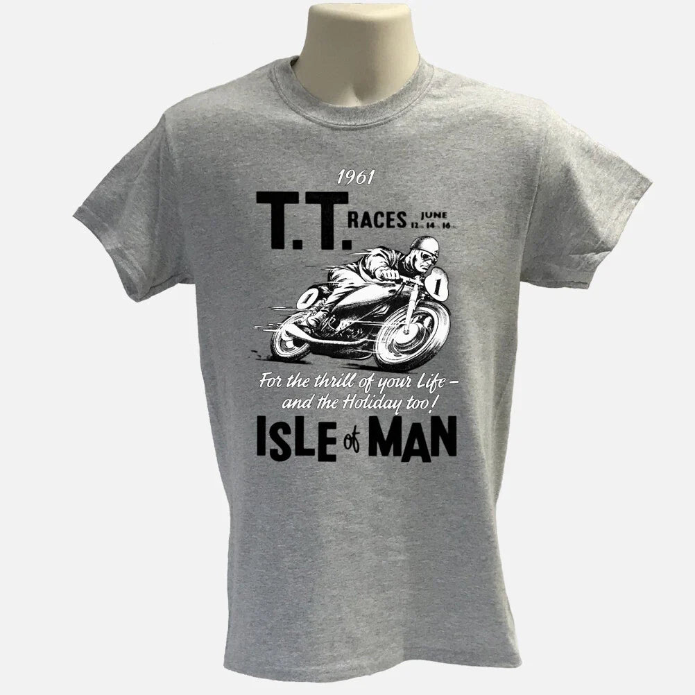 Isle of Man TT T Shirt Vintage Motorcycle Racing Organic Cotton Biker Tee Unisex