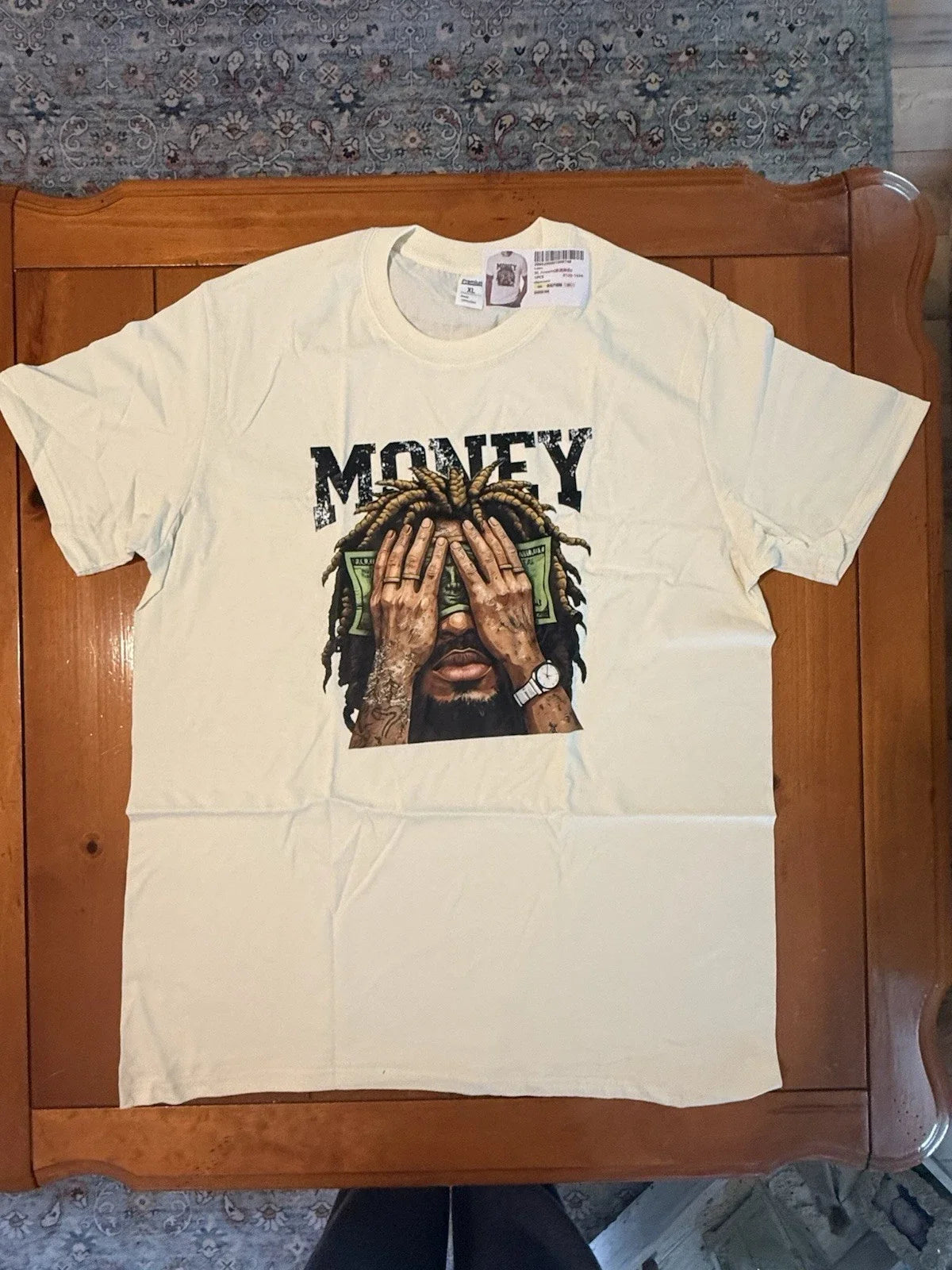 Premium Men’s Graphic XL Cream Money Print Dreadlocks Hip-Hop Style NWOT Unisex