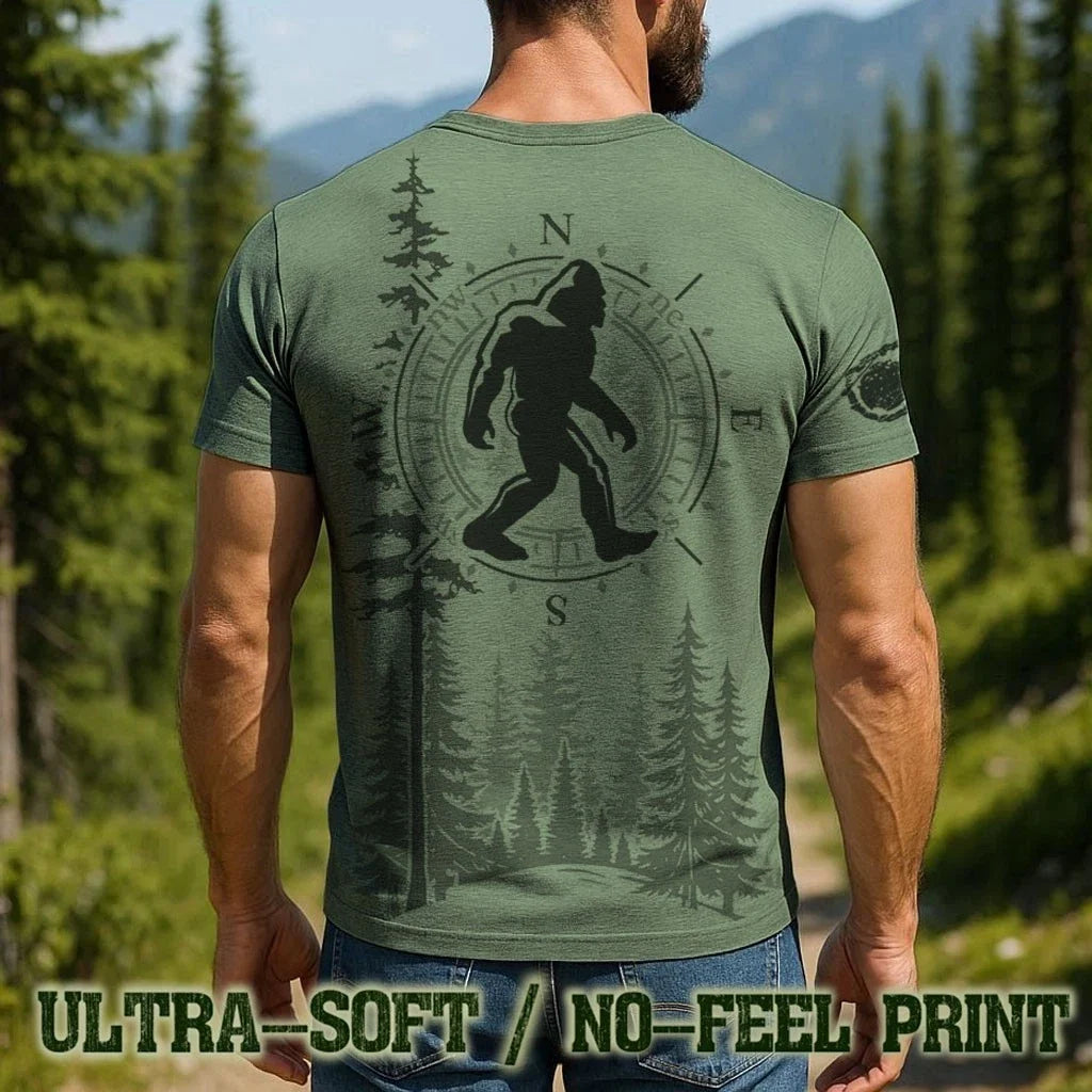 Men's Bigfoot Forest T Shirt - Funny Sasquatch Outdoors Tee, No-Feel Print- F200 Unisex