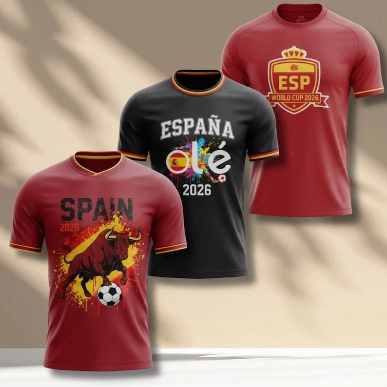 Personalized Spain WC 2026 Soccer Fan Shirt, Red Yellow Football Graphic PRINT Unisex