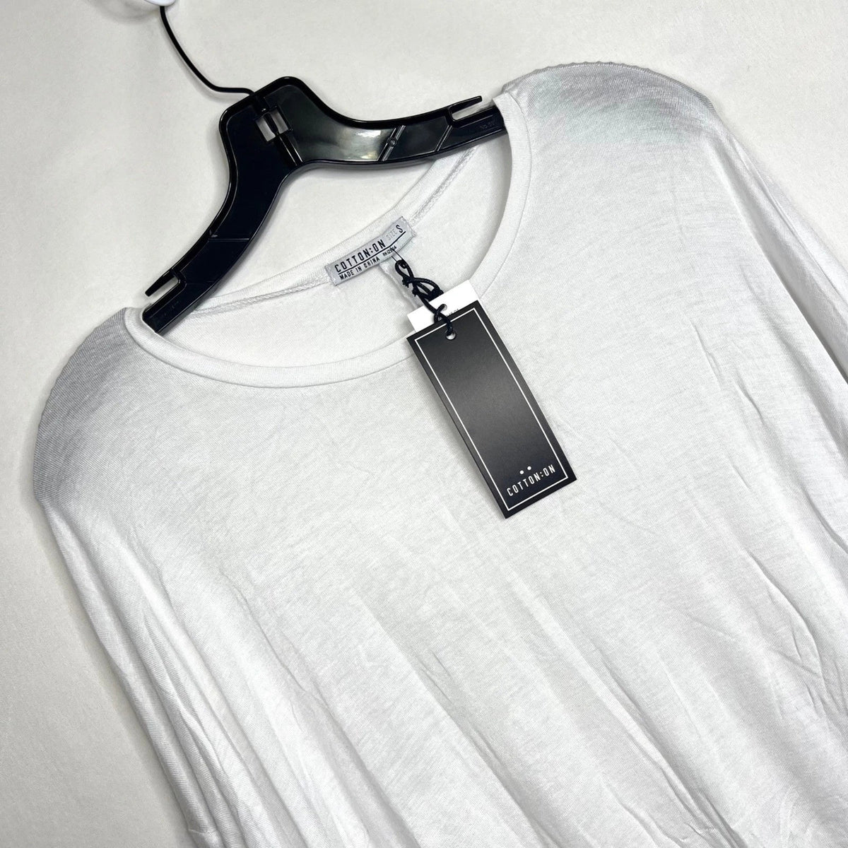 Cotton On White Long Sleeve Top Mens Size S Essi 2 L/S Viscose Blend Casual Unisex