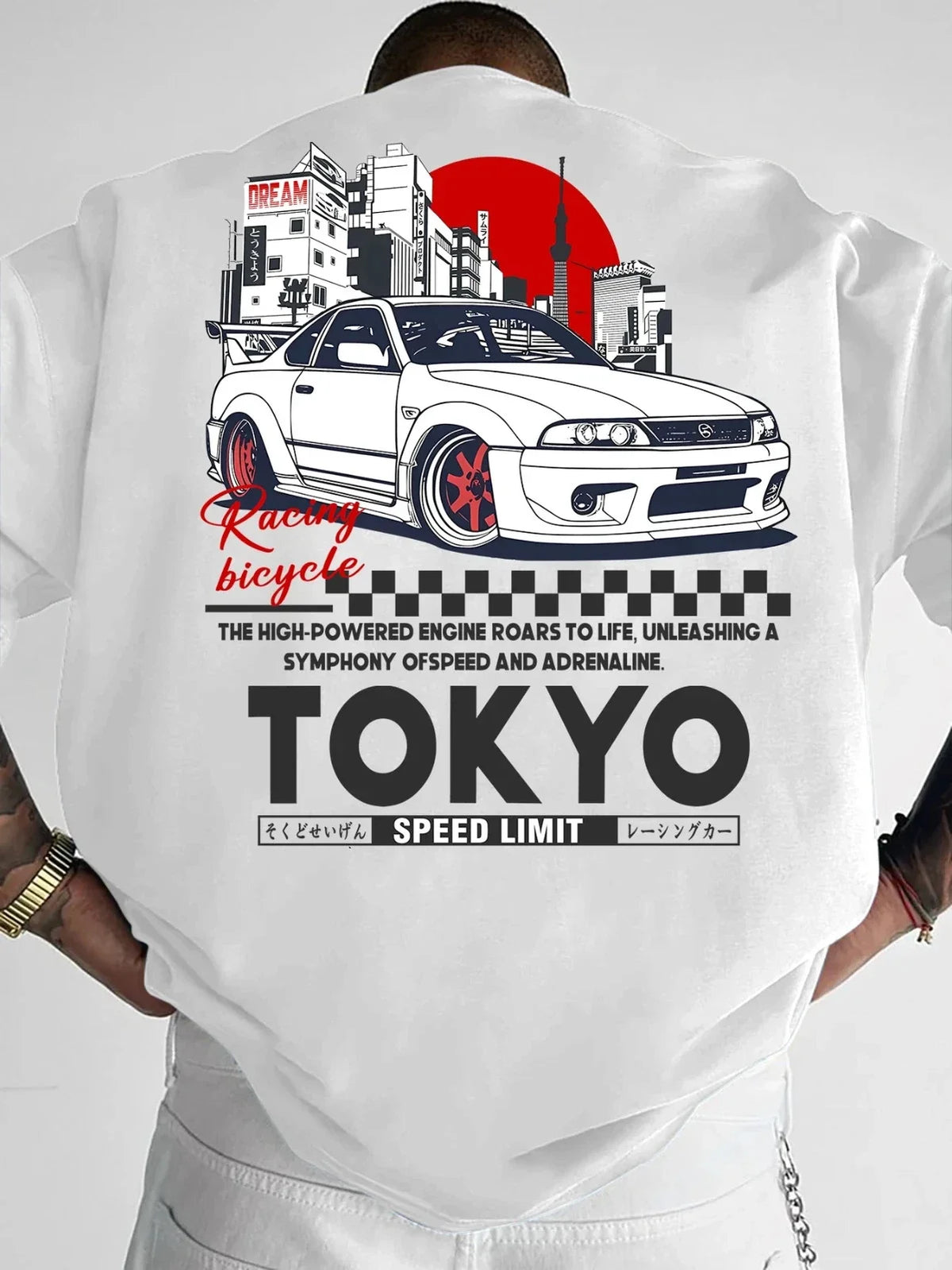 Men's Tokyo Racing Car Graphic Print Oversized 100% Polyester Japanese J Unisex