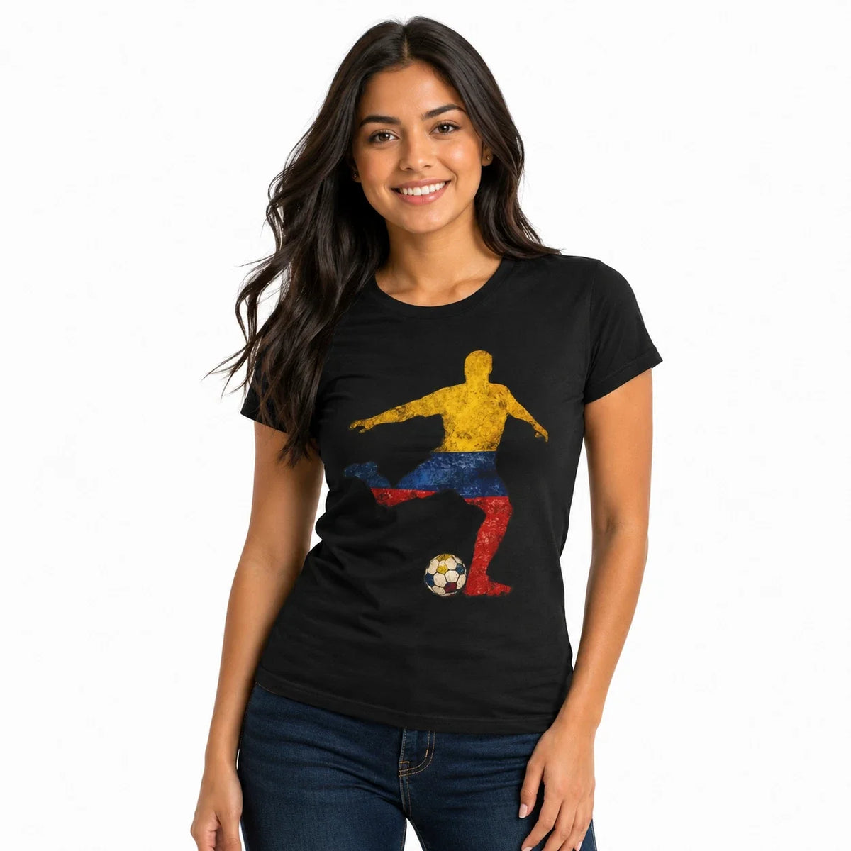 Colombia Soccer Silhouette Colombian Flag Football Player Tee Unisex