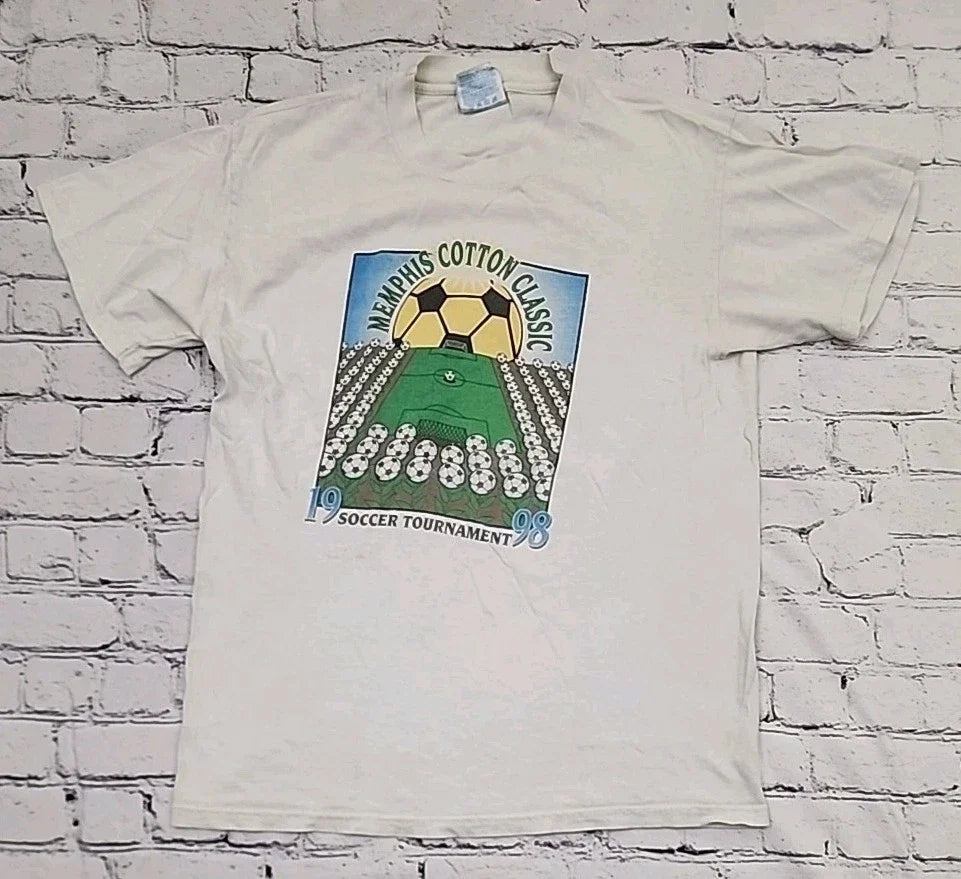 Vintage 1998 Memphis Cotton Classic Soccer Tournament Graphic Tee Sz M Hanes Unisex