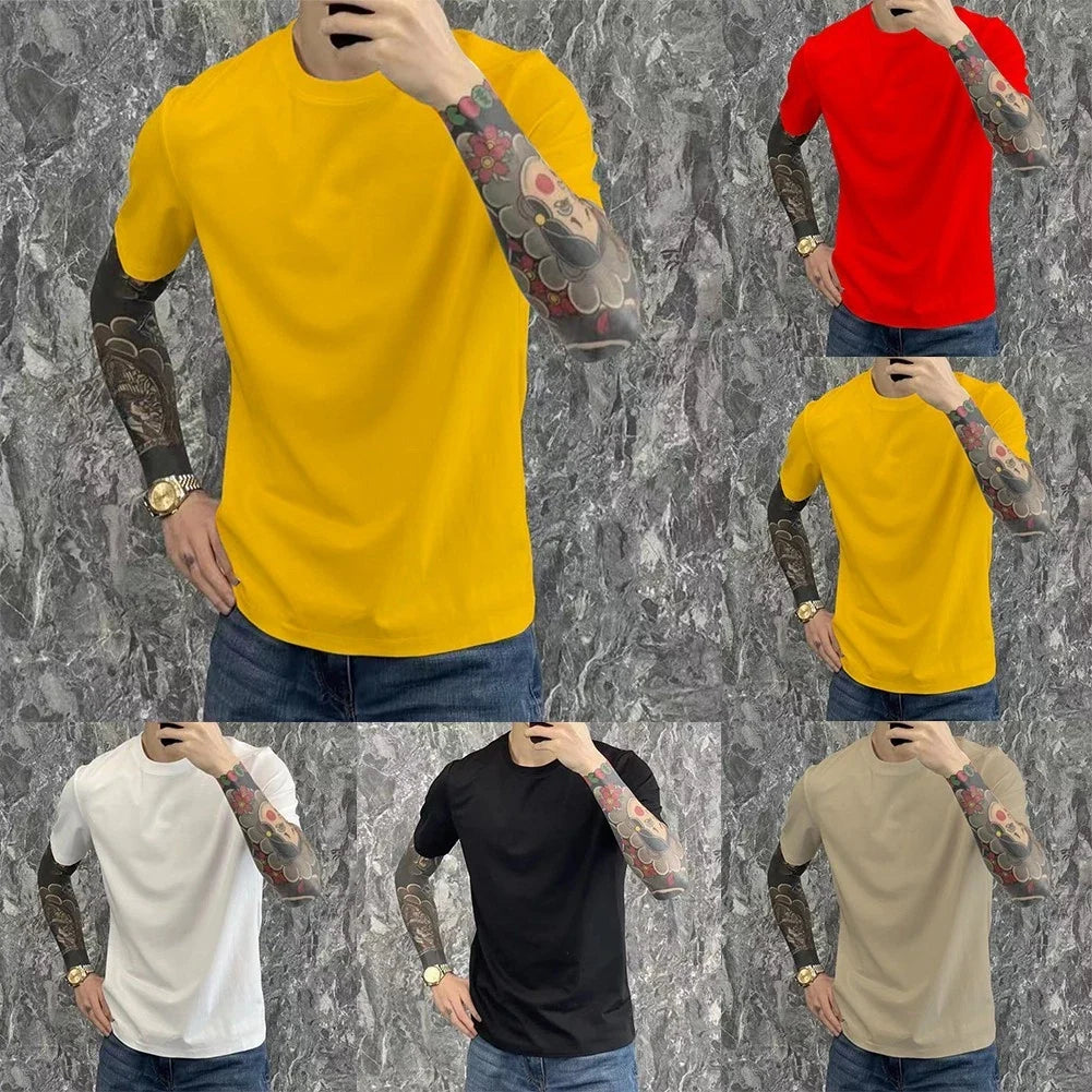 Diverse Color Options Available in Men's Simple Round Neck Casual Shirt Unisex