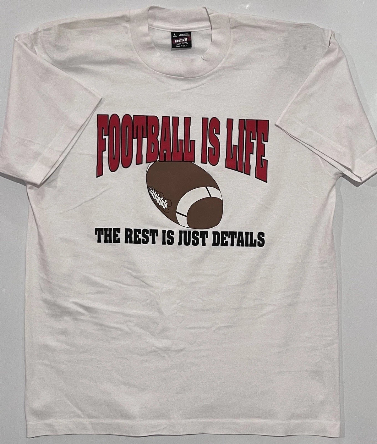 VTG (Football Is Life) Rare Fruit Of The Loom BEST Tag 1993 Adult L Unisex
