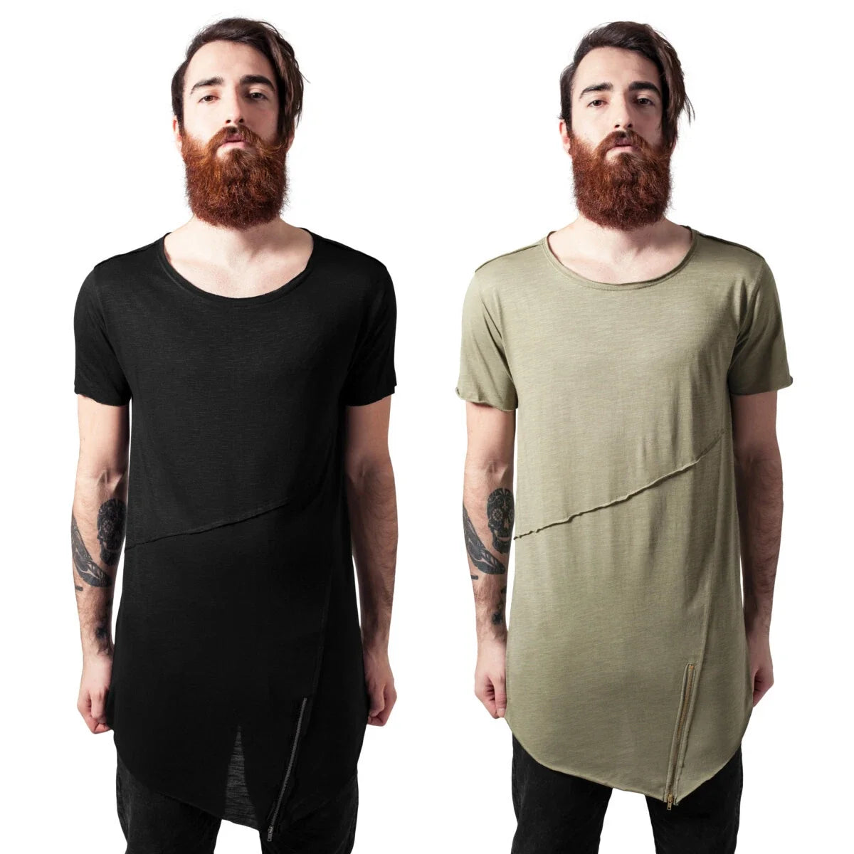 Urban Classics Long Open Edge Front Zip Tee Mens Cotton Slub Jersey Unisex