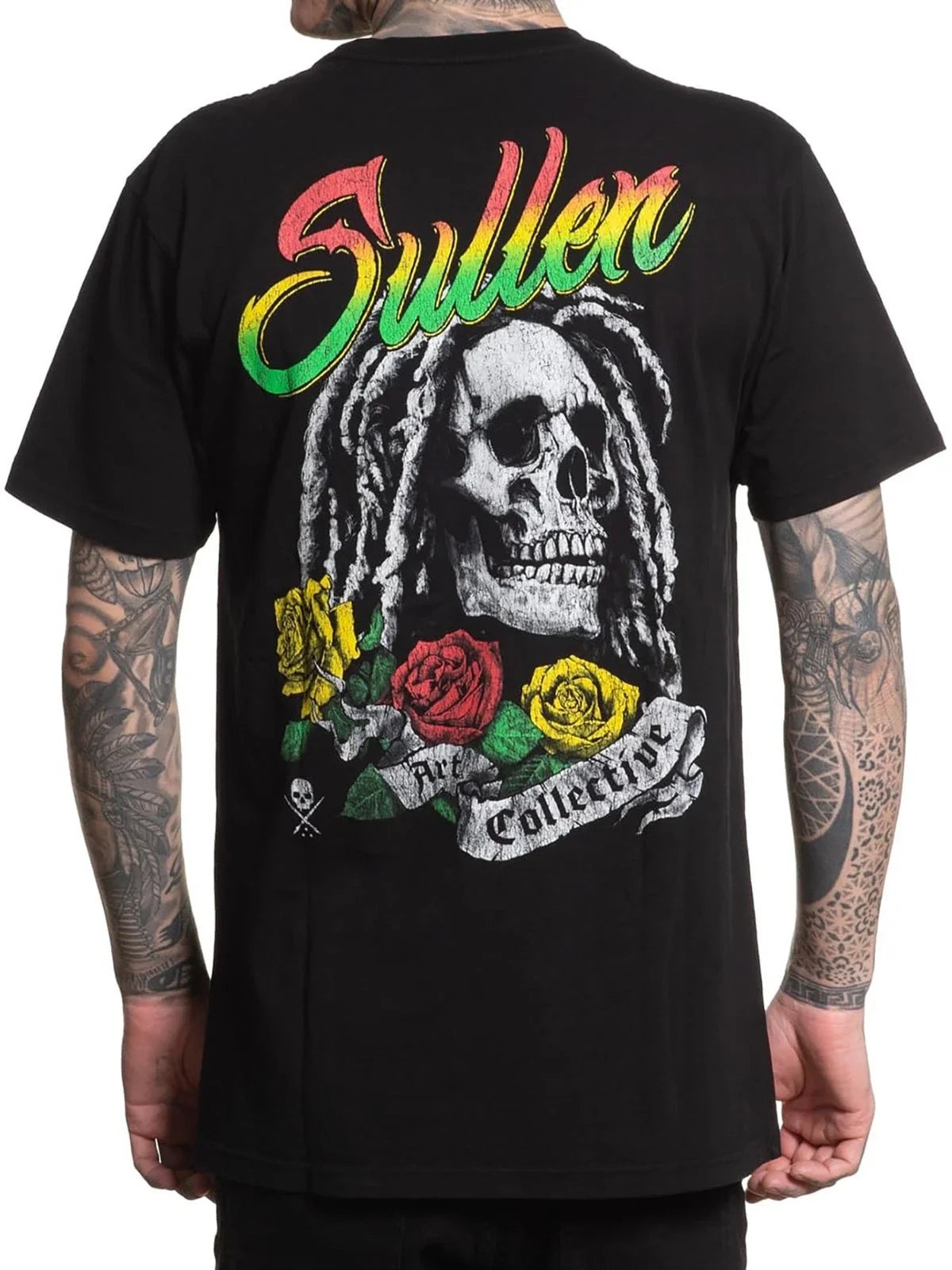 Sullen Men's Rasta Skull Short Sleeve Premium Tattoo Skull Dread Tee Unisex