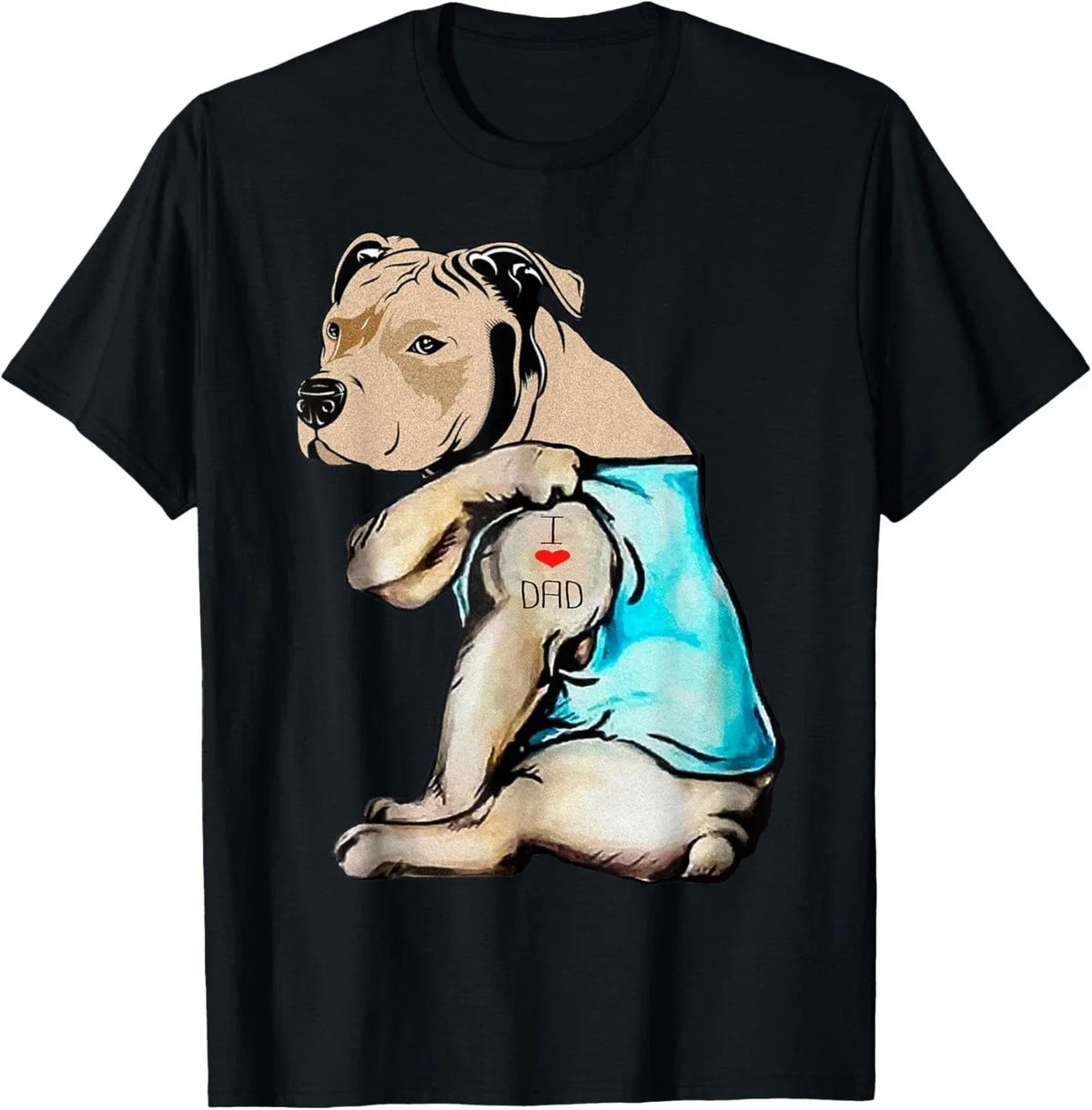 Pitbull Dog I Love Dad Tattoo Funny Family Gift Unisex Unisex