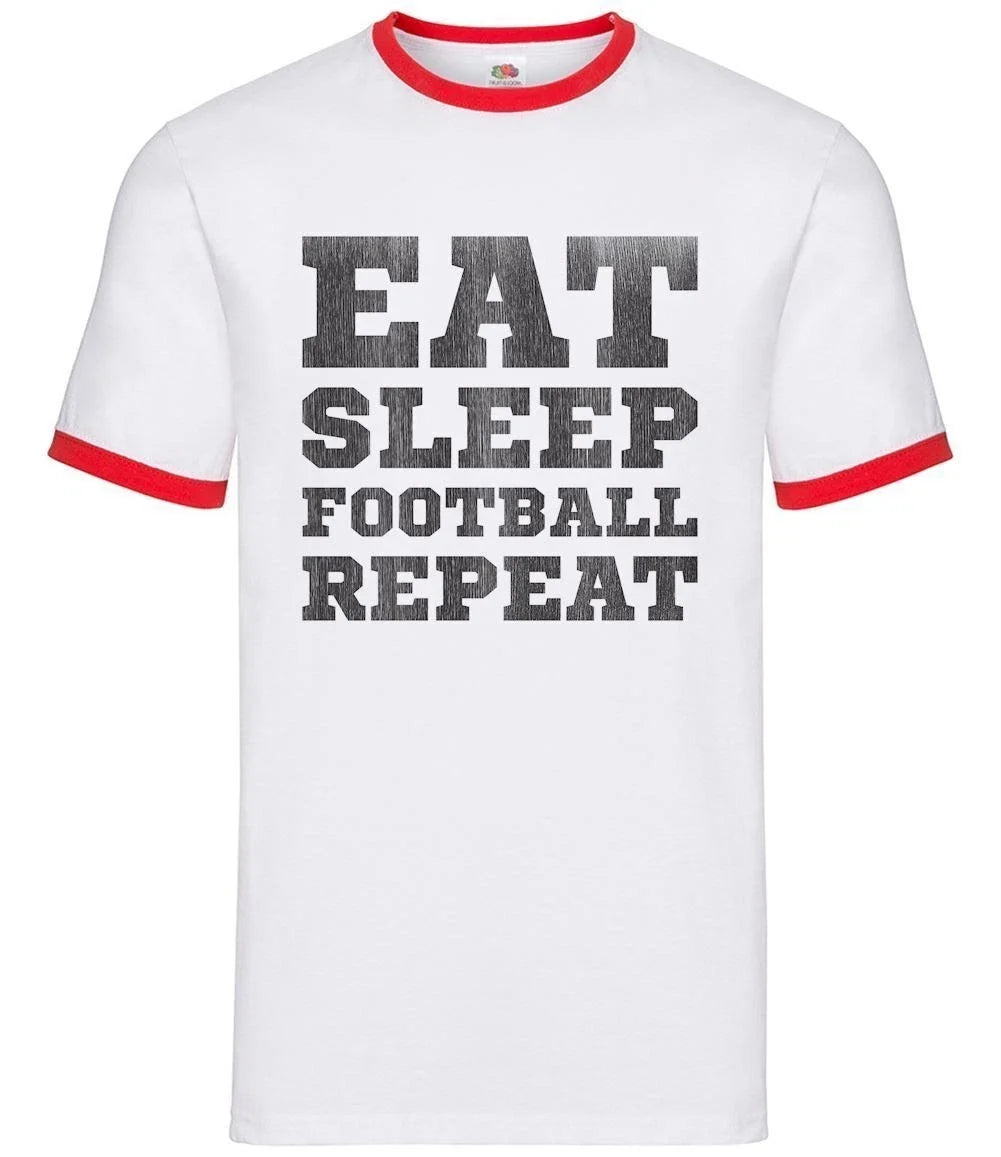 Eat Sleep Football Repeat - Mens Ringer - Footy Soccer Fan Player Team Unisex