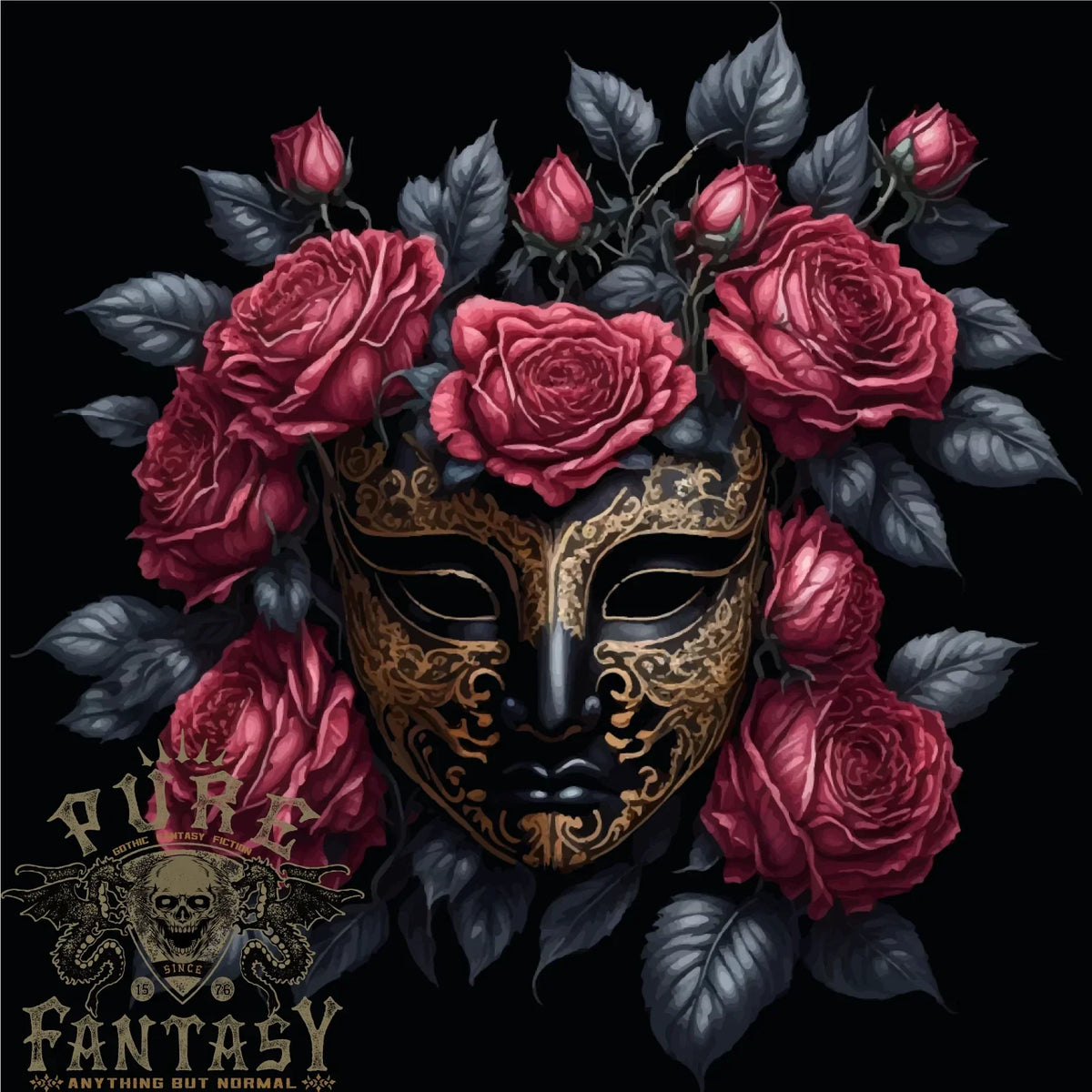 A Chinese Mask With Roses Gothic Goth Mens 100% Cotton Unisex