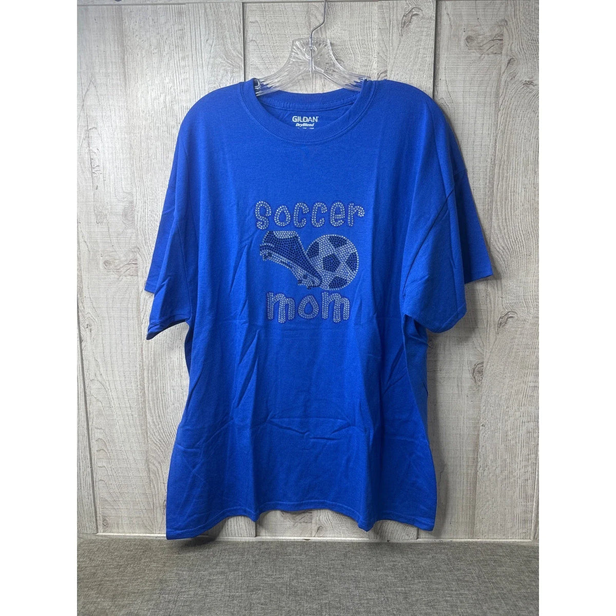 Gildan DryBlend Royal Blue Soccer Mom Rhinestone Mens XL Short Sleeve Unisex