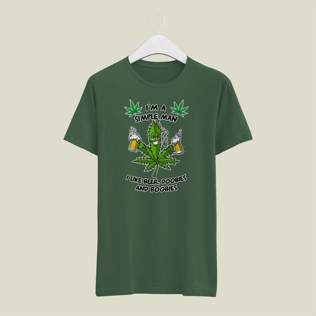 Green X-LARGE Mens Gildan T Shirt Simple Man Beer Doobies Boobies 420 Weed Unisex