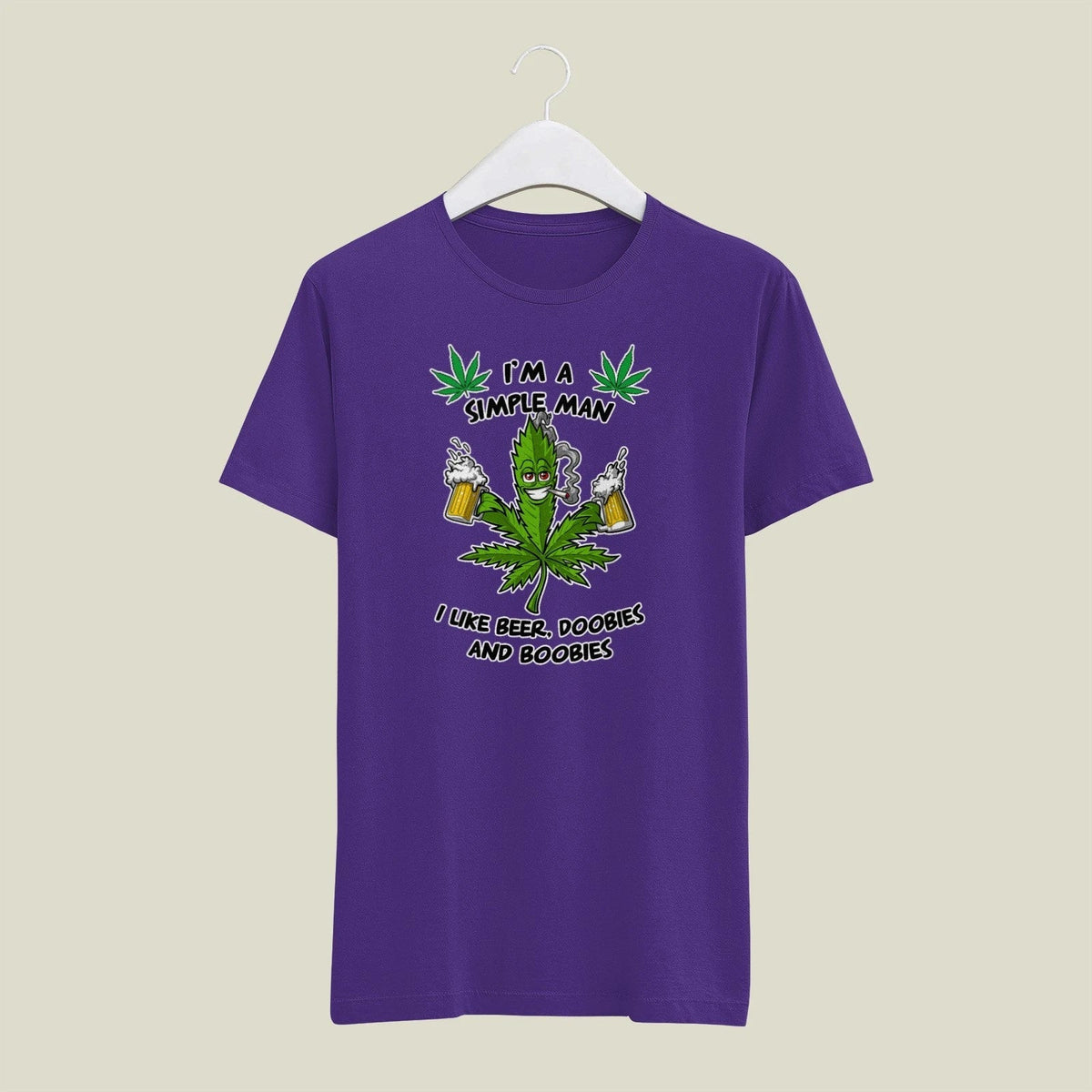 Purple MEDIUM Mens T Shirt Gildan Simple Man Beer Doobies Boobies 420 Weed Unisex