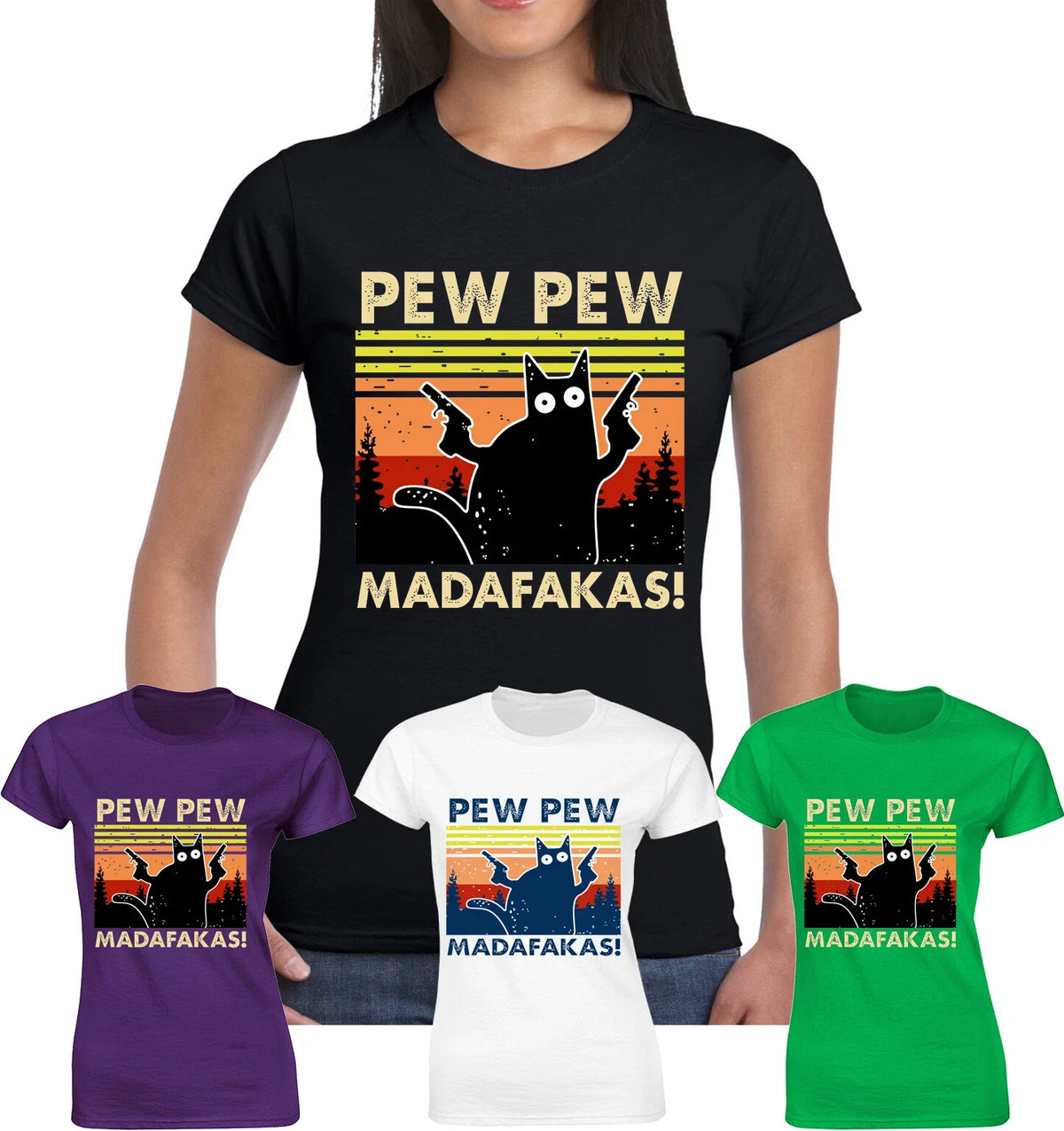 Pew Madafakas Vintage Funny Ladies T Shirt Cat Retro Christmas Gift Girls Unisex