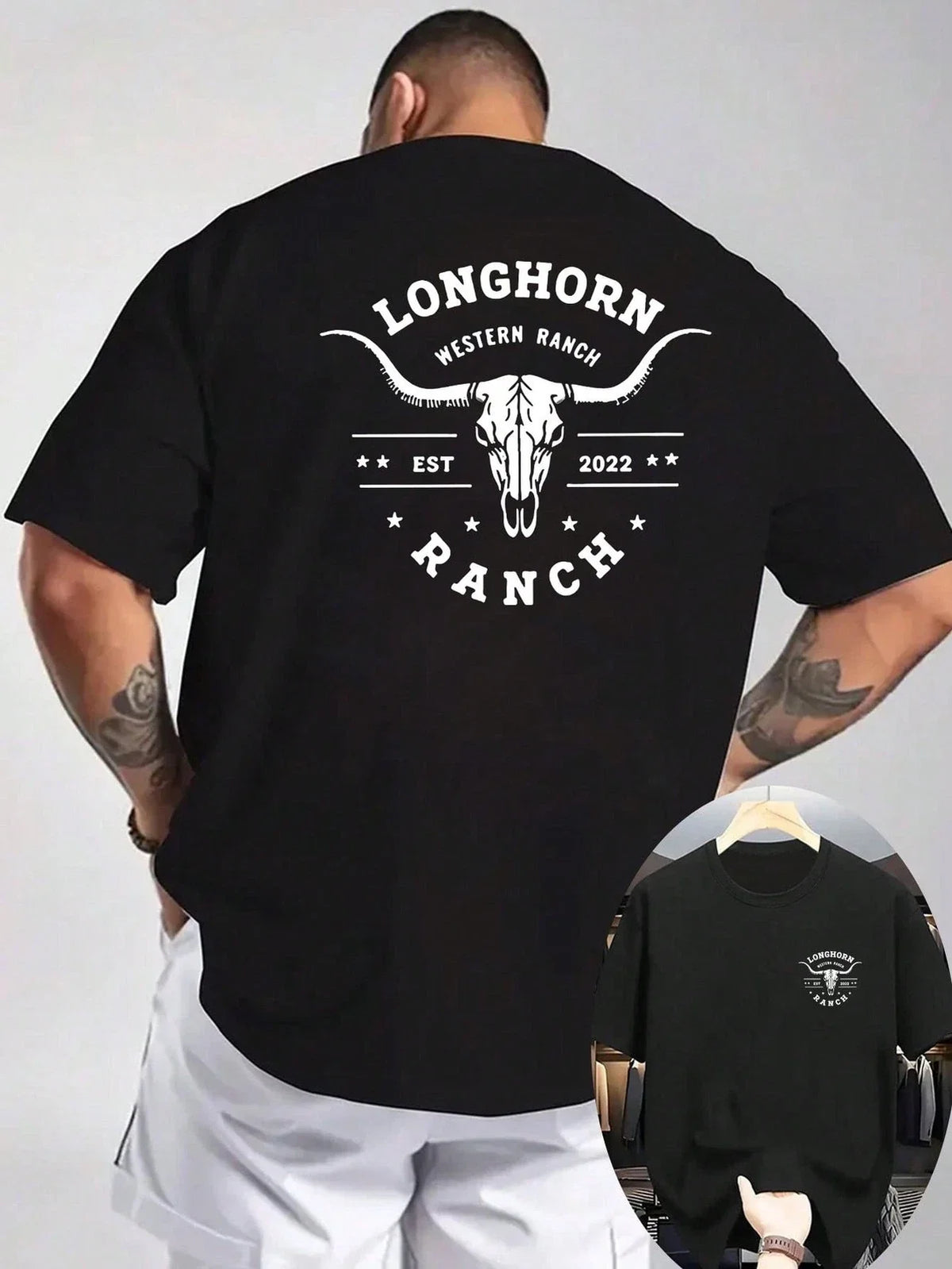 Men's Western Cowboy Graphic ,Bull Skull Print With Texas Ranch Design Unisex